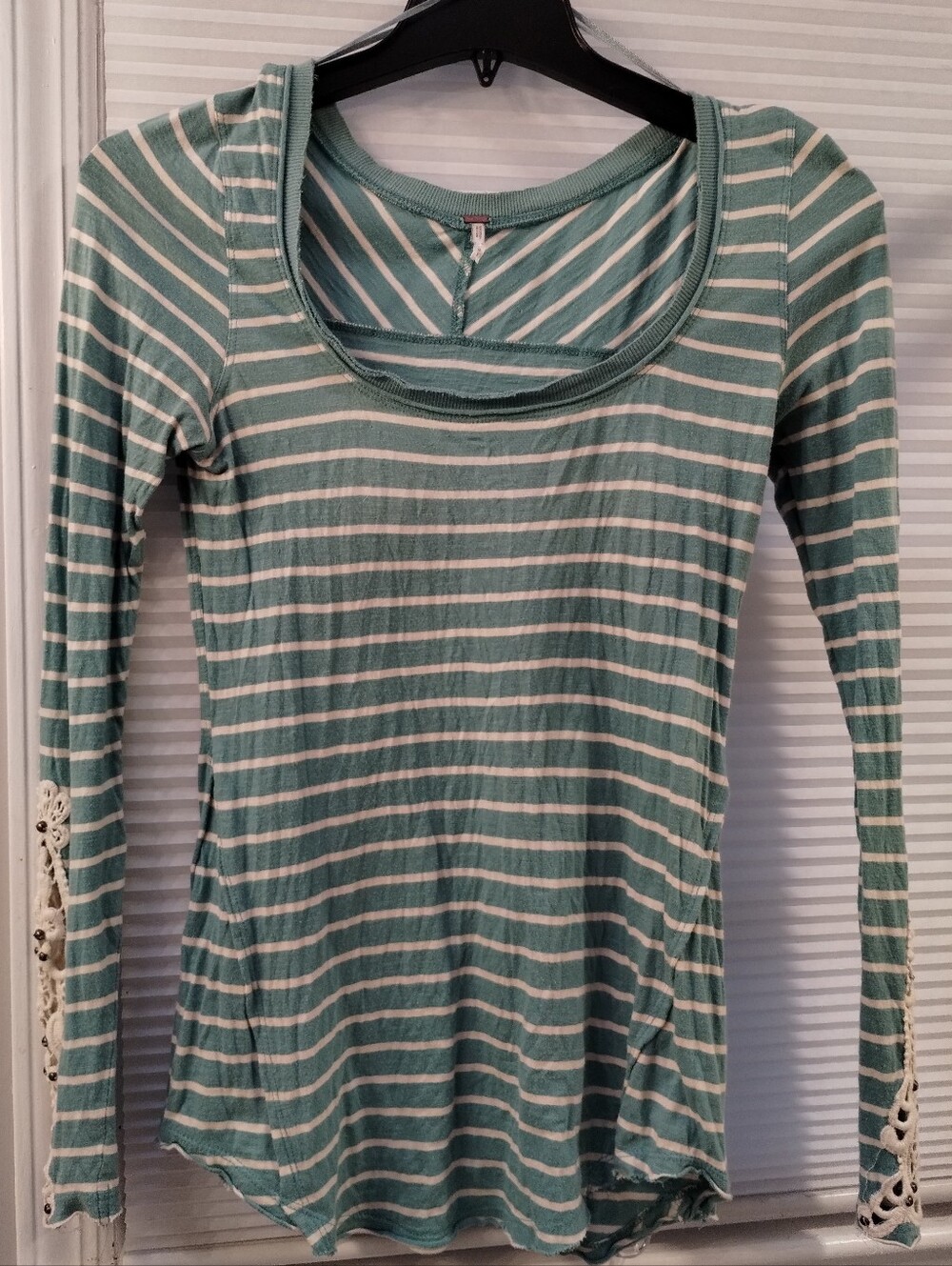 Free People Striped Long Sleeve Top with Lace Detail
